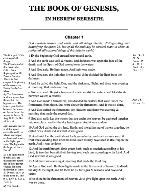 Dr. von Peters's modern typeset edition of the Original Douay-Rheims, showing Genesis Chapter 1